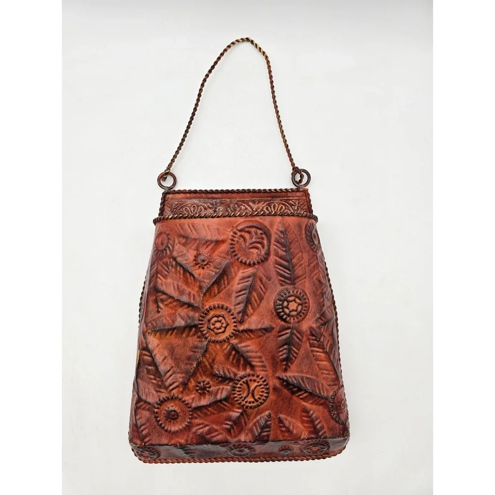 Metal Hanging Wall Pocket Orange Floral‎ Repousse Embossed